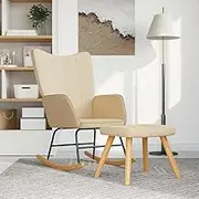 Rocking Chair with a Stool Cream Fabric Comfortable Modern Furniture Home Decor