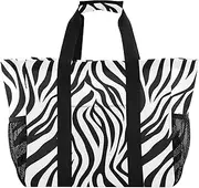[sanluoli] Beach Tote Foldable Beach Totes Bags Sandproof Canvas Laundry Carrying Bag, Black White Strips, 1 size