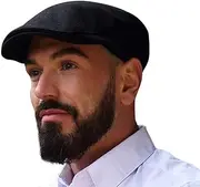 [Hanna Hats] Traditional Tweed Wool Donegal Touring Cap. Unisex Ivy Hat. Sewn Peak and Taffeta Lining. 100% Made in Ireland. (US, Alpha, Large, Black Wool), Black Wool