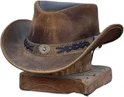 [HADZAM] Shapeable Outback hat Western Style Leather Cowboy hat for Men and Women Wide Brim Vintage Old Style