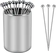 Metal Cocktail Picks Holder Set, 12 Cocktail Toothpicks Reusable Stainless Steel Decorative Toothpicks for Appetizers for Sandwiches, BBQ Snacks, Cocktails