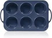Folksy Super Kitchen Jumbo Silicone Muffin Pan with Metal Frame, Non Stick Silicone Cupcake Pan with Handles 6 Cup, BPA Free Silicon Muffin Tin Tray Extra Large for baking, egg bites,Cupcake Mold Grey