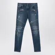 [Balmain] Blue Denim Biker Jeans 31 Blue