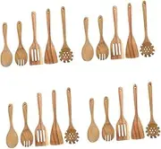 Cabilock 20 Pcs Wood Soup Spoon Wooden Cooking Utensils Set Natural Wood Mixing Spoon Stirfrying Spatula Serving Utensils