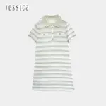 JESSICA - 經典百搭寬鬆撞色立體條紋針織洋裝22327A