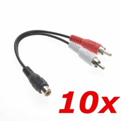 10 PACK - RCA Female Jack to Dual Male Stereo Plugs Y Splitter Cable Adapter 6"