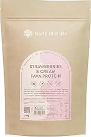 Bare Blends - Strawberries & Cream Fava Protein | Australian Fava Protein Powder | Vegan | Beta Glucans | Home-Compostable Packaging (500g)