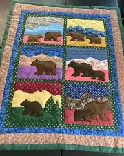 Brown Bears Patchwork Quilt handmade lap size 38.5"X 48" cotton NEW! LQ-163