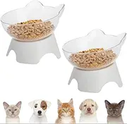 (2 Pack)Cat Dog Bowls with Raised Stand, MH MOIHSING Wide Mouth Non-Slip Pet Food Water Feeder Bowls -15degreeTilted Elevated Pet Bowl Clear Cat Feeding Dish Stress-Free Suitable for Cats & Small Dogs