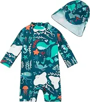 [upandfast] Baby/Toddler Swimsuit UPF 50+ Sun Protection One Piece Zipper Bathing Suit with Sun Hat Infant Beach Swimwear