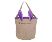 Easter Bunny Ears Jute Burlap Gift Bag Dual Layer Egg Basket Shopping Carrying Bag (Purple)