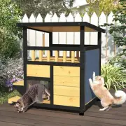 Outdoor Cat House Weatherproof - Outside Two Story Feral Cat Shelter with Escape