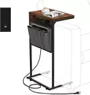 C Shaped End Table with Charging Station, Small Side Table with Storage Bag for