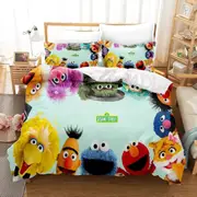 v1153 Bed Sheets Sesame Street Duvet Cover Set Sesame Street Cartoon Bedding Bed Covers Digital Printing Children's Bedroom Decoration 3-Piece Beddin