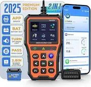 Bluetooth OBD2 Scanner with Battery Tester & Monitoring & Life Test - Support Checking Car Diagnostic Information on iPhone & Android, 2.8 inch HD Large Color Screen, TPU case Protection, Orange