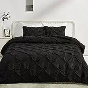 Amazon Basics Pinch Pleat All-Season Down-Alternative 3 Piece Comforter Bedding Set, Full/Queen, Black, Geometric