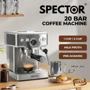 Spector Coffee Machine 20 Bar Espresso Cappuccino Maker Frother LCD Pre-soaking