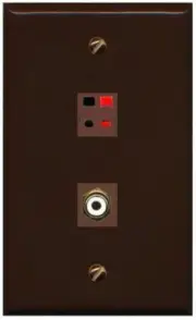 RiteAV 1 Port Speaker Plug Jack Wall Plate+RCA for Subwoofer Flat [Brown/Brown]