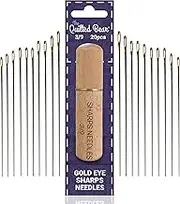 The Quilted Bear Gold Eye Sharps Sewing Needles 3/9-20 Sharps Hand Sewing Needles Set with Sharp Points in a Premium Engraved Wooden Case for Dressmaking and Sewing (Sizes 3/9)