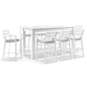 Santorini Outdoor Aluminium 2m Bar Table with 8 Bar Stools 8 - White - Textured Grey