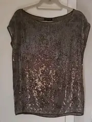 NWT Eileen Fisher Top Women Gray Rye Silk Sleeveless Sequins Bateau Sparkly XS