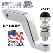 Andersen 6" Alumistinger Hitch Receiver Ball Mount Drop w/ 2" Hardball Tow Ball