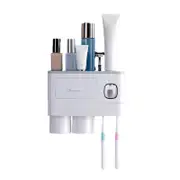 Wall Mounted Toothbrush Holder Multi Function Magnetic Absorption Bathroom Storage Rack with Drawer Toothpaste Dispenser 2 Cup Gray (24.4x11.3x20cm/9.6x4.4x7.9in)
