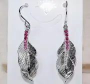 Treated Ruby 925 Solid Sterling Silver Leaf Earrings YB2-2