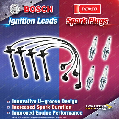 Bosch Ignition Leads + 4 Denso Iridium Tough Spark Plugs for Toyota Celica ST184 (for: Toyota)