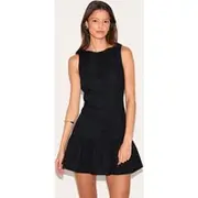Black Button Down Boat Neck Shift Dress, Black