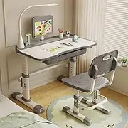 Haosound Kids Desk and Chair Set, Height Adjustable Children Bedroom Study Desk with Tilt Desktop, Can Directly for Drawing, Book Stand, 3 Mode LED Light and Storage Drawer for Boys Girls (Gray)