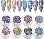 8 Colors Art Polish Shimmer Nail Design, Glitter Gel Nail Polish -Exploding Glitter Broken Starlight Nail Polish New Popular Nail Arts Fantasy Color Broken Diamond Sequins, Shimmer Gel