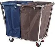 Laundry Cart with Wheels 2 Bag Laundry Basket 350L Capacity Stainless Steel Frame 4 Silent Wheels Detachable Oxford Cloth Bags for Home Hotel Dormitory