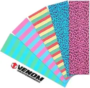 Venom Skateboards Griptape Pro Long Lasting Grip Tape for Skateboards 9" x 33" Skateboard Grip Tape - Skate Board Grip Tape For Skateboard Decks - Skateboard Accessories - Leopard Neon Blue