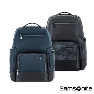 Samsonite新秀麗 筆電後背包/電腦包/雙肩包14吋 Sefton 可擴充商務輕量多功能客製化名牌(藍/迷彩)