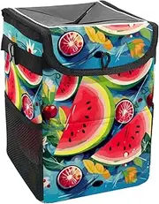 Car Trash Can with Lid and Storage Pockets Leak-Proof Organizer,Waterproof Garbage Can,Cartoon Leaf Sea Watermelon