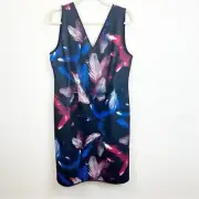 White House Black Market Feather Print V-Neck Scuba Knit Dress Women’s 14 NWT