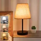 Table Lamp, Bedroom Lamp with Burlap Shade and Metal Base, Modern Bedside Lamp
