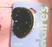 Black natural geode stone black crystals NEW NWT adjustable size CLAIRES ring