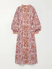 [HANNAH ARTWEAR] HANNAH ARTWEAR - + Net Sustain Luciana Belted Floral-print Cotton-voile Midi Dress - Pink - 2 2 Pink