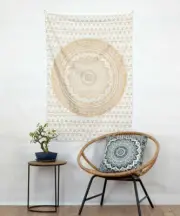 Indian White Gold Mandala Cotton Tapestry Wall Hanging Twin Bohemian Bedspread