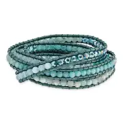 Amazonite/Crystal/Blue Quartz/Leather Multi-wrap Bracelet BF2102
