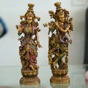 Bronze Resin Radha Krishna Statue - Divine Hindu Deity Sculpture for Home Decor