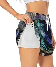 [WURTON] Abalone Nacre Print Exercise Gym Workout Shorts Women's Athletic Shorts Dual-Layered Yoga Running Shorts