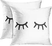 Emvency Throw Pillow Covers Decorative Black Lash Eyes Closed Lases Hand Drawn White Close Cartoon Eyelash Wink Eyelid Girl 16x16 Inch Sofa Durable Cushion Pillowcase Square Two Sides Print
