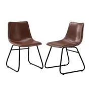 Oikiture 2x Dining Chairs Kitchen Table Chair Lounge Retro Padded Seat PU Brown