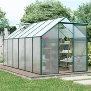 IMagacFun Greenhouse for Outdoor, Polycarbonate with Rain Gutter and Roof Vent, Raised Base, Anchor Aluminum Heavy Duty Walk-in Greenhouse for Backyard in All Season (Green, 190×371×195 cm)