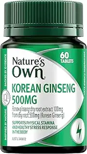 Nature's Own Korean Ginseng 500mg Tablets 60 - Supports Physical Stamina, Endurance & Stress Response - Decreases Mental Fatigue and Relieves Tiredness