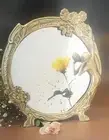 VTG LADY IN THE LAKE MIRROR SOLID BRASS 10" ROUND ART NOUVEAU DECO-VANITY EASEL