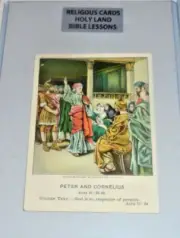 Antique Bible Study Lesson Color Card Christian Peter and Cornelius Acts Verse
